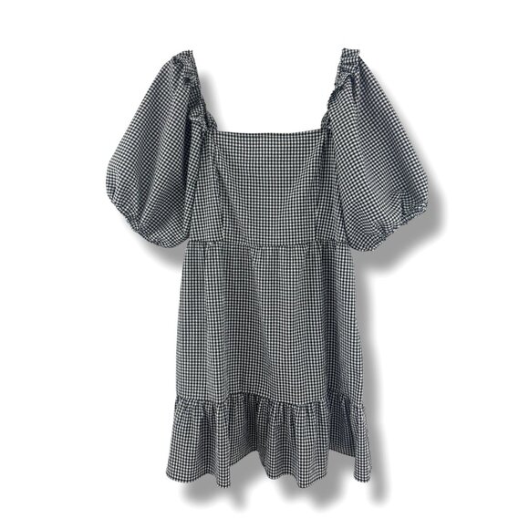 Black & White Gingham Check Ruffle Puff Sleeve Dress Size 2X 18 20 Summer‎ Plus - Picture 2 of 6
